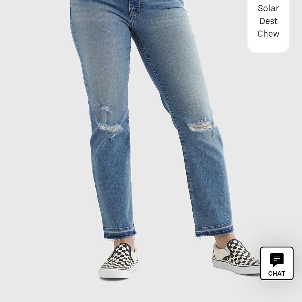 Women's Light Blue Distressed Straight-Leg Jeans
